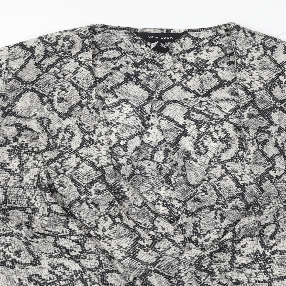 New Look Womens Grey Animal Print  Basic Blouse Size 6
