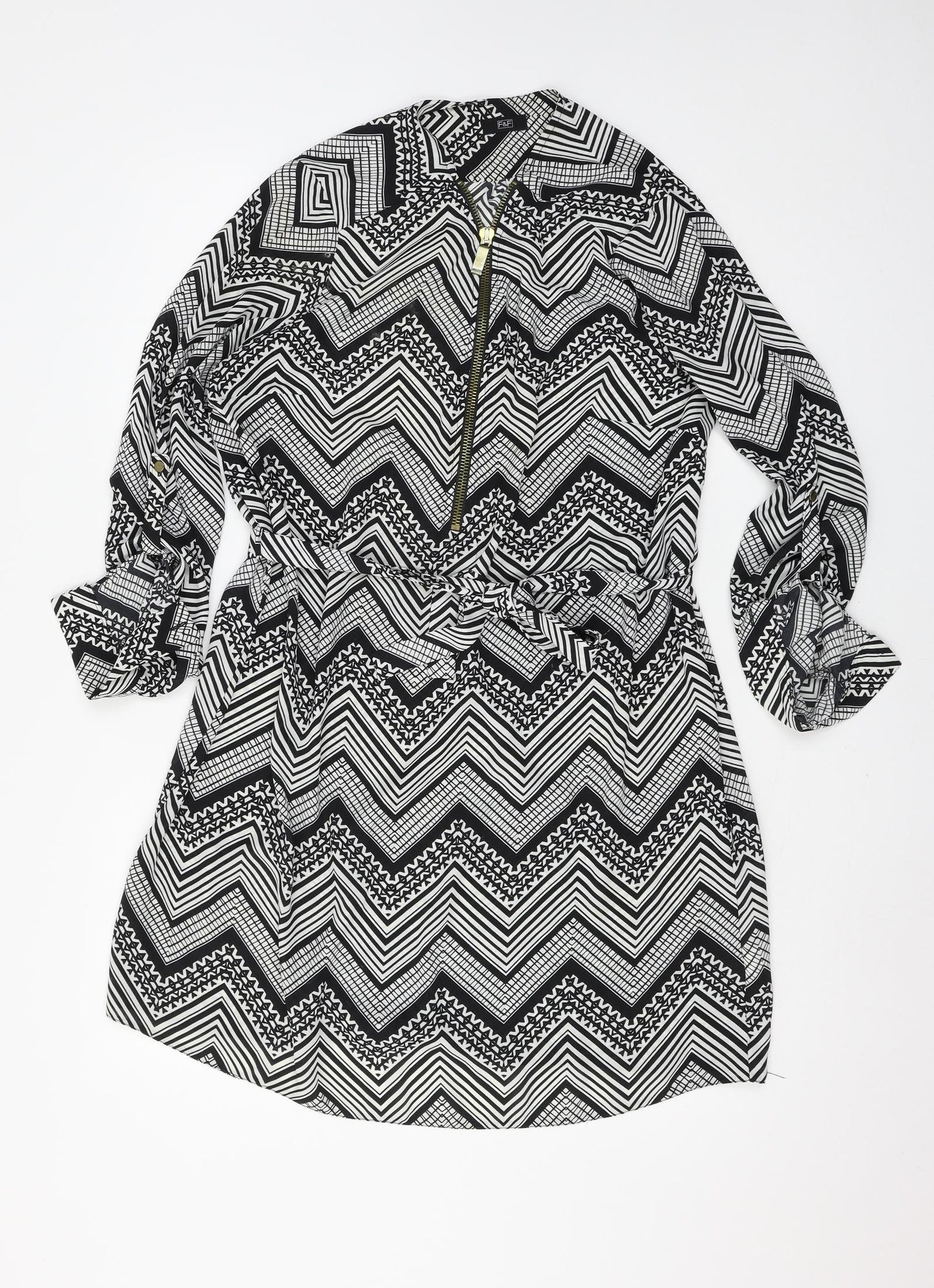 F&F Womens Black Geometric  A-Line  Size 14
