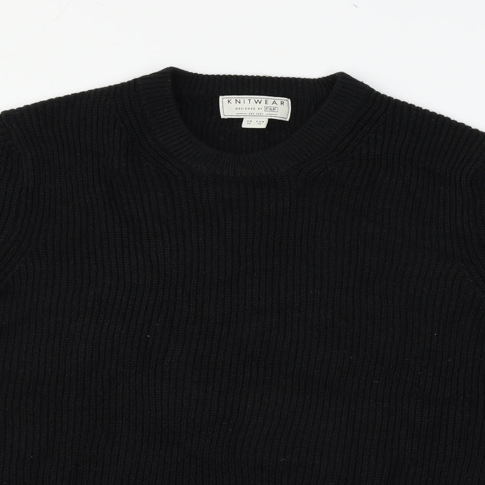 F&F Mens Black  Knit Pullover Jumper Size XL
