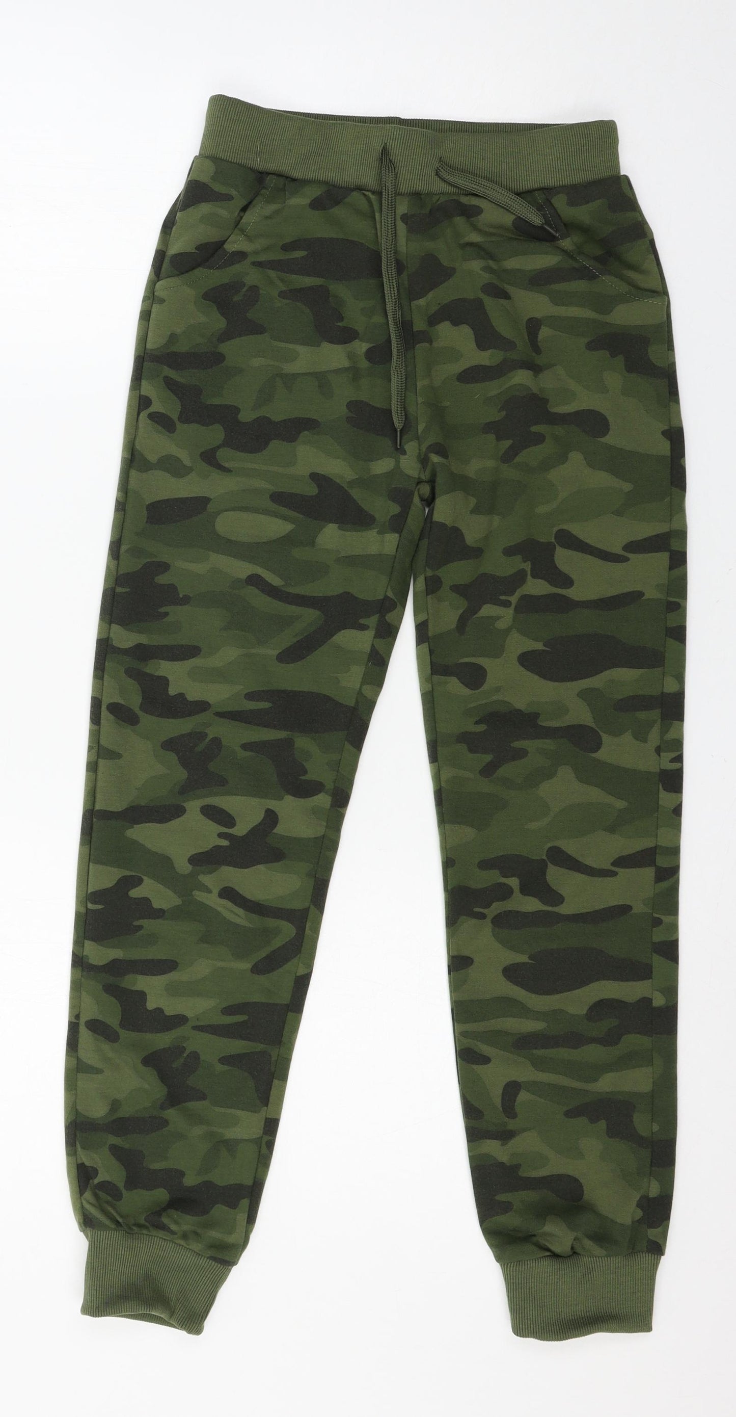 Preworn Boys Green Camouflage Jersey Jogger Trousers Size 12 Years