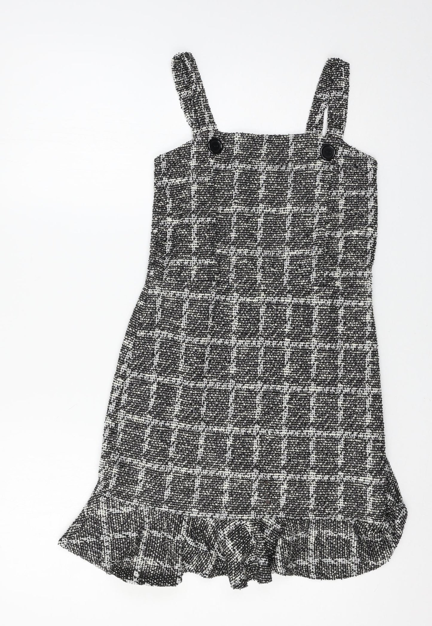 Quiz Womens Black Check  Pinafore/Dungaree Dress  Size 8