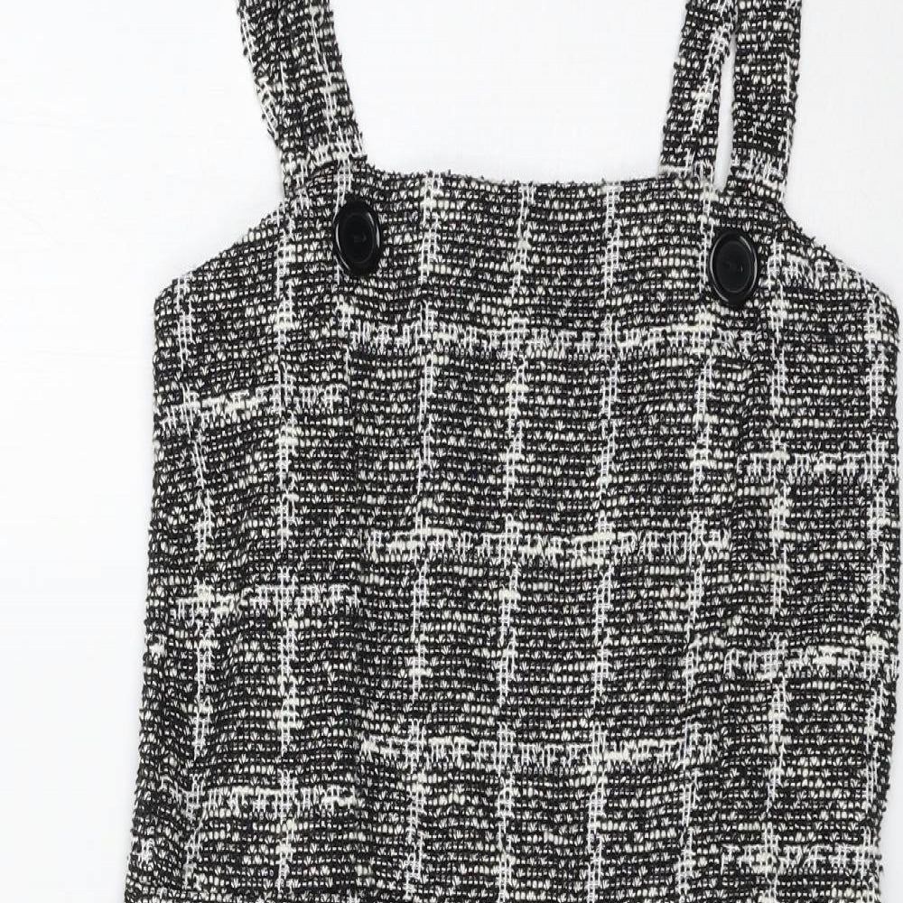 Quiz Womens Black Check  Pinafore/Dungaree Dress  Size 8