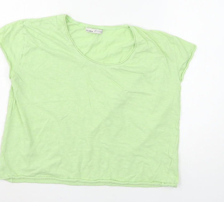 Pull&Bear Womens Green  Jersey Basic T-Shirt Size L
