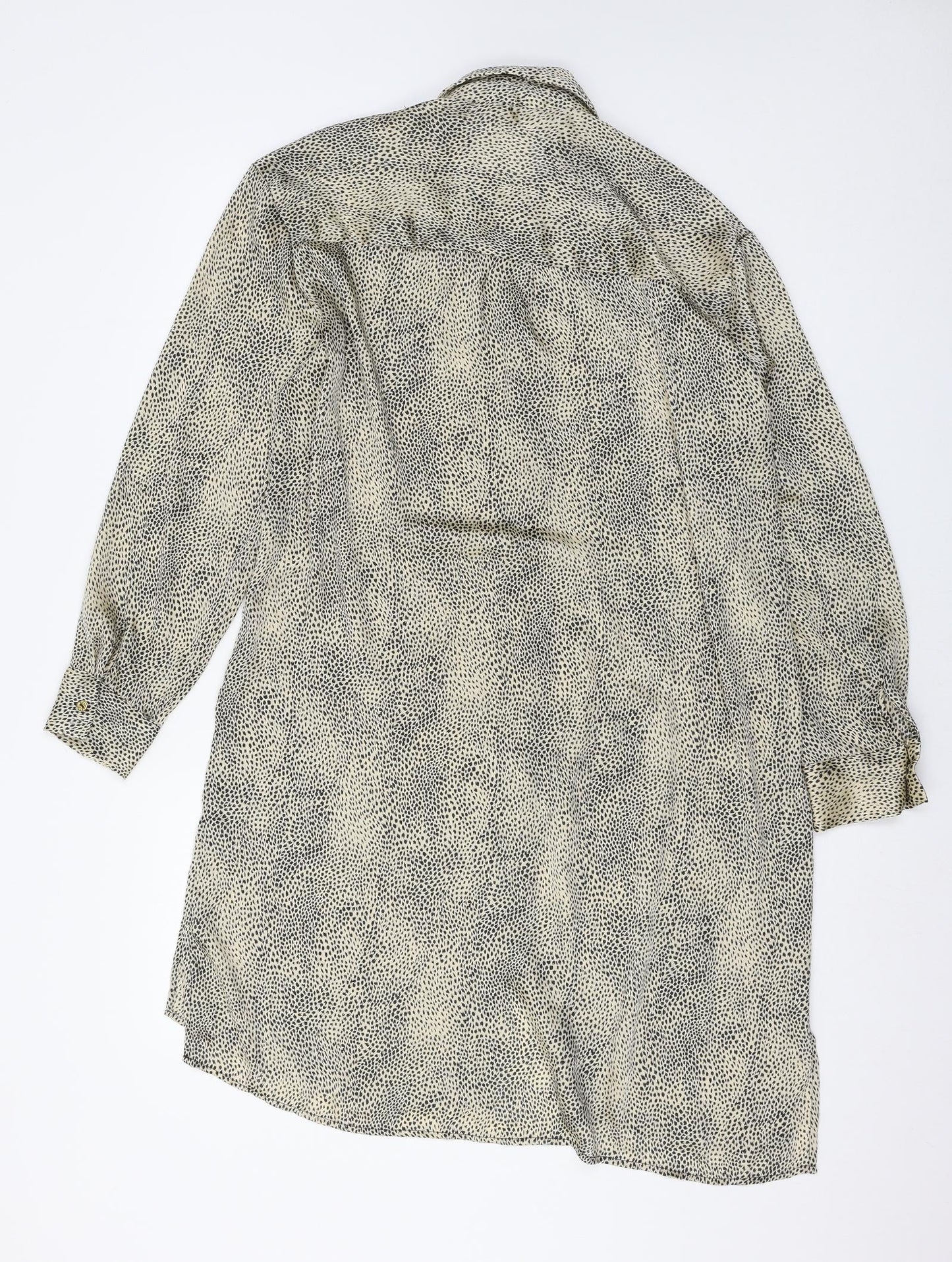 Zara Womens Beige Animal Print Satin Shirt Dress  Size XL
