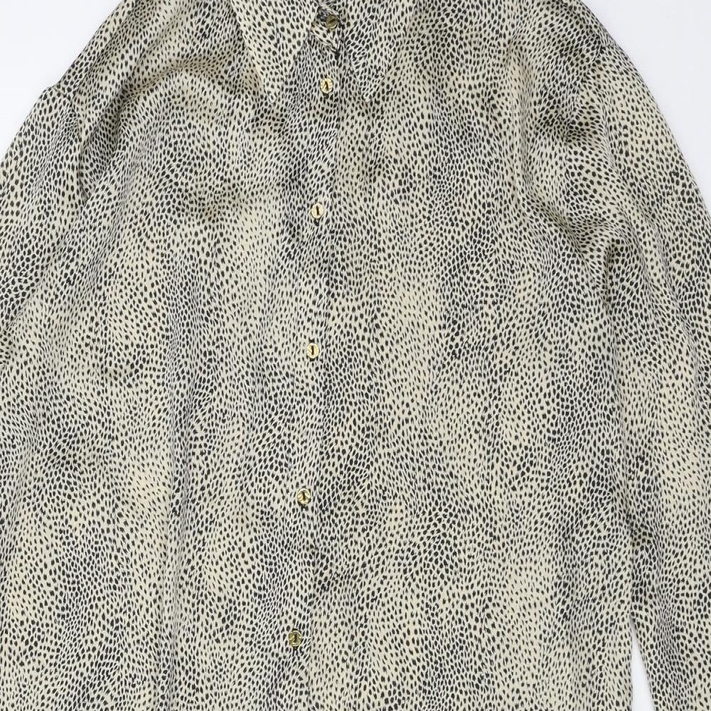 Zara Womens Beige Animal Print Satin Shirt Dress  Size XL
