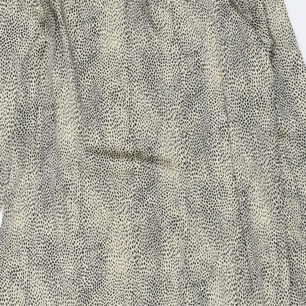 Zara Womens Beige Animal Print Satin Shirt Dress  Size XL