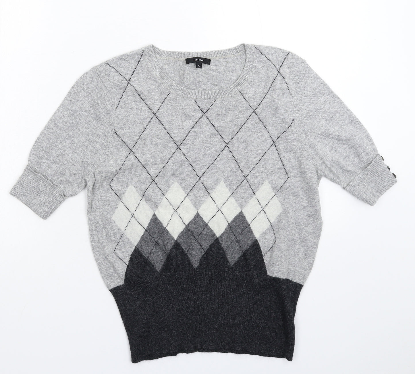 Linea Womens Grey Check Knit Pullover Jumper Size M