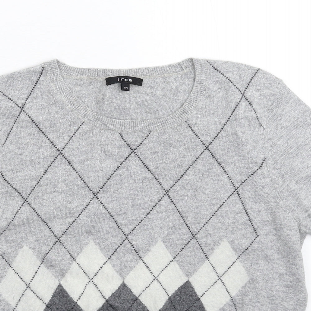 Linea Womens Grey Check Knit Pullover Jumper Size M