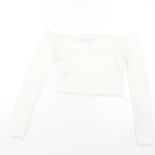 PRETTYLITTLETHING Womens White   Cropped T-Shirt Size 8