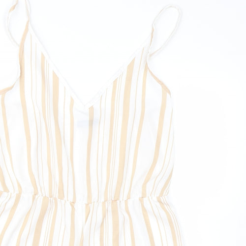 Boohoo Womens Beige Striped  Jumpsuit One-Piece Size M