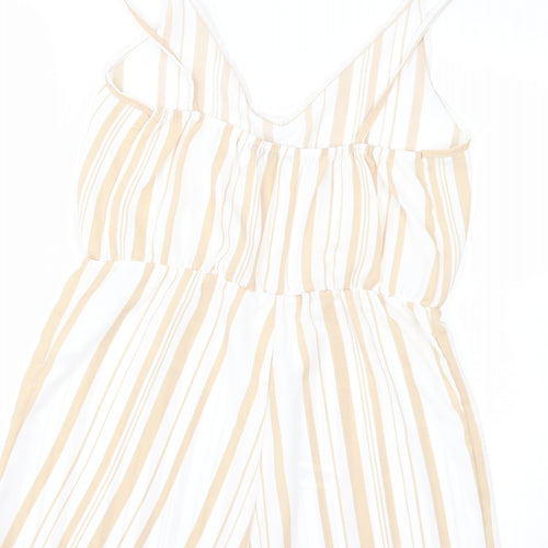 Boohoo Womens Beige Striped  Jumpsuit One-Piece Size M