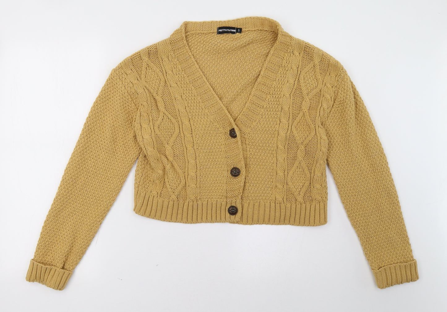 PRETTYLITTLETHING Womens Brown  Knit Cardigan Jumper Size S