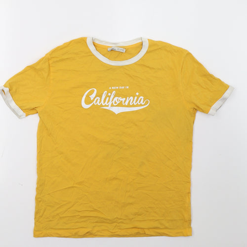 Pull&Bear Womens Yellow   Basic T-Shirt Size M
