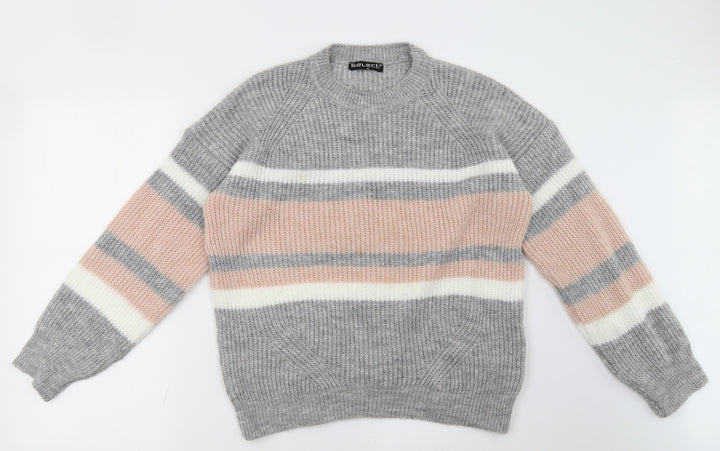 Select Womens Grey Striped  Pullover Sweatshirt Size M