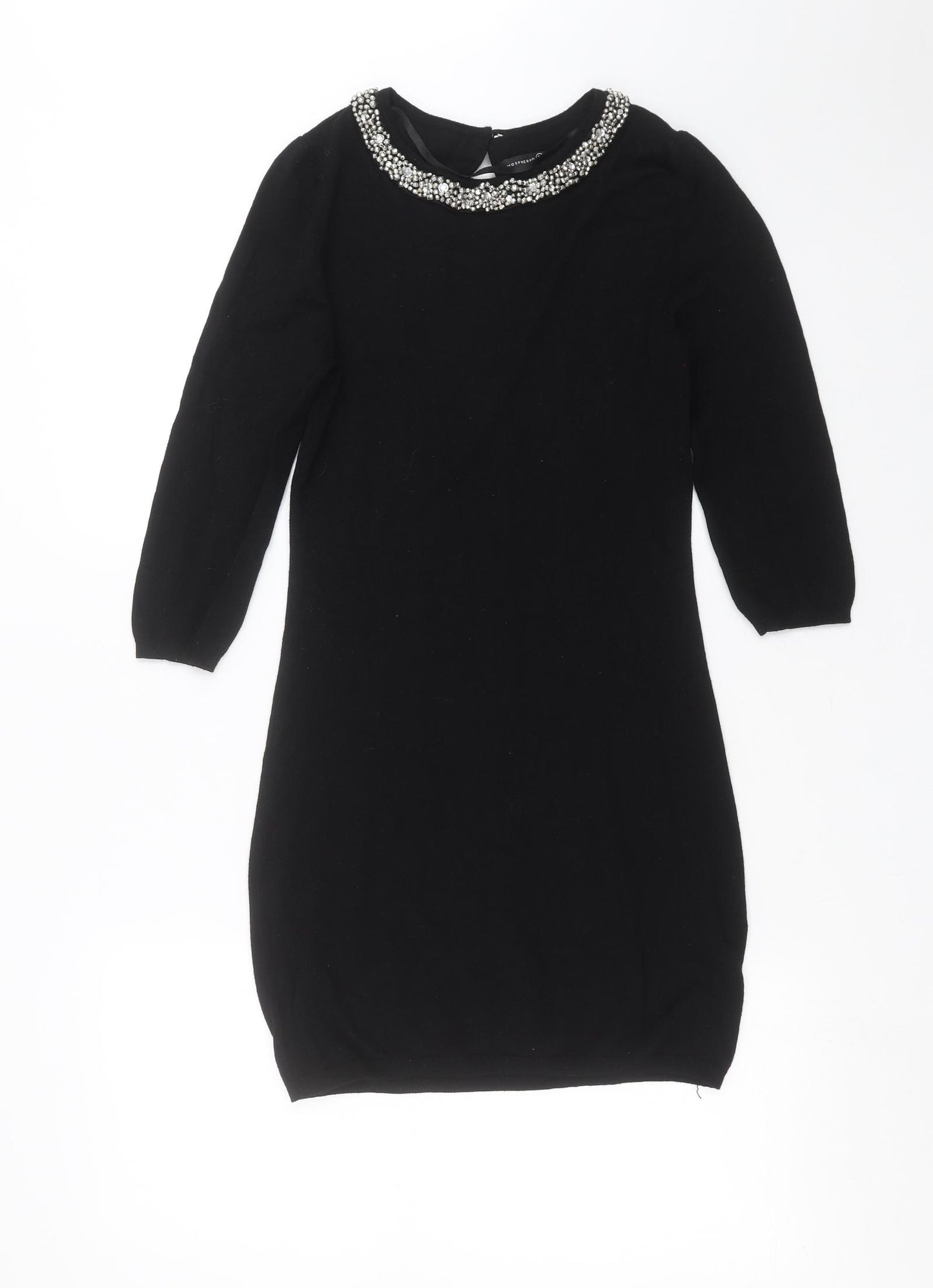 Primark Womens Black  Knit Jumper Dress  Size 10  - beaded