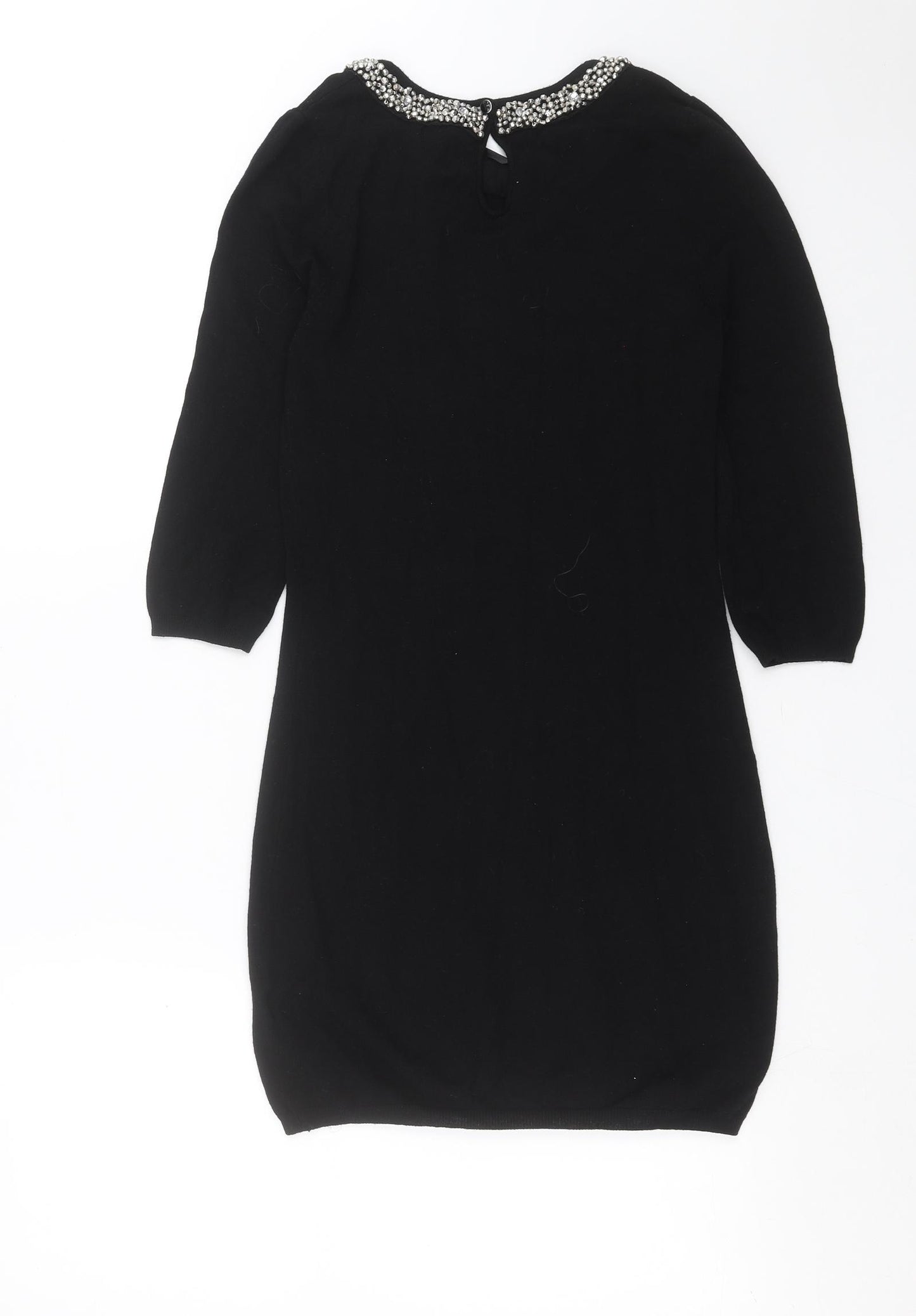 Primark Womens Black  Knit Jumper Dress  Size 10  - beaded