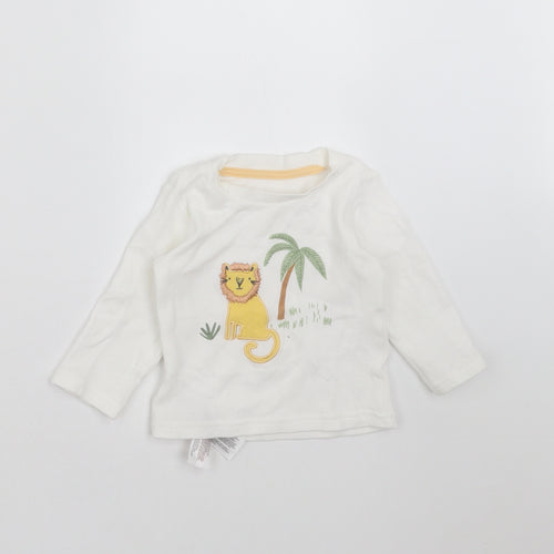 Primark Baby White   Basic T-Shirt Size 9-12 Months  - embroidered lion