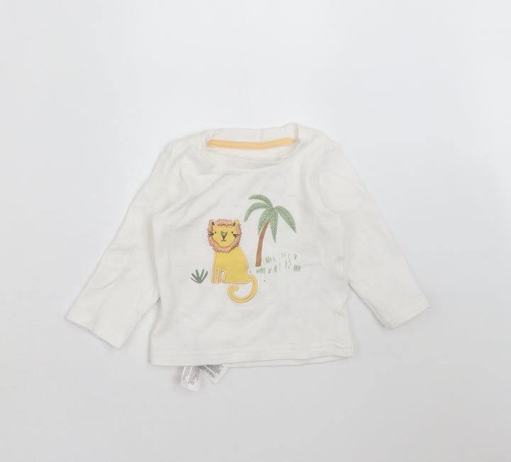 Primark Baby White   Basic T-Shirt Size 9-12 Months  - embroidered lion