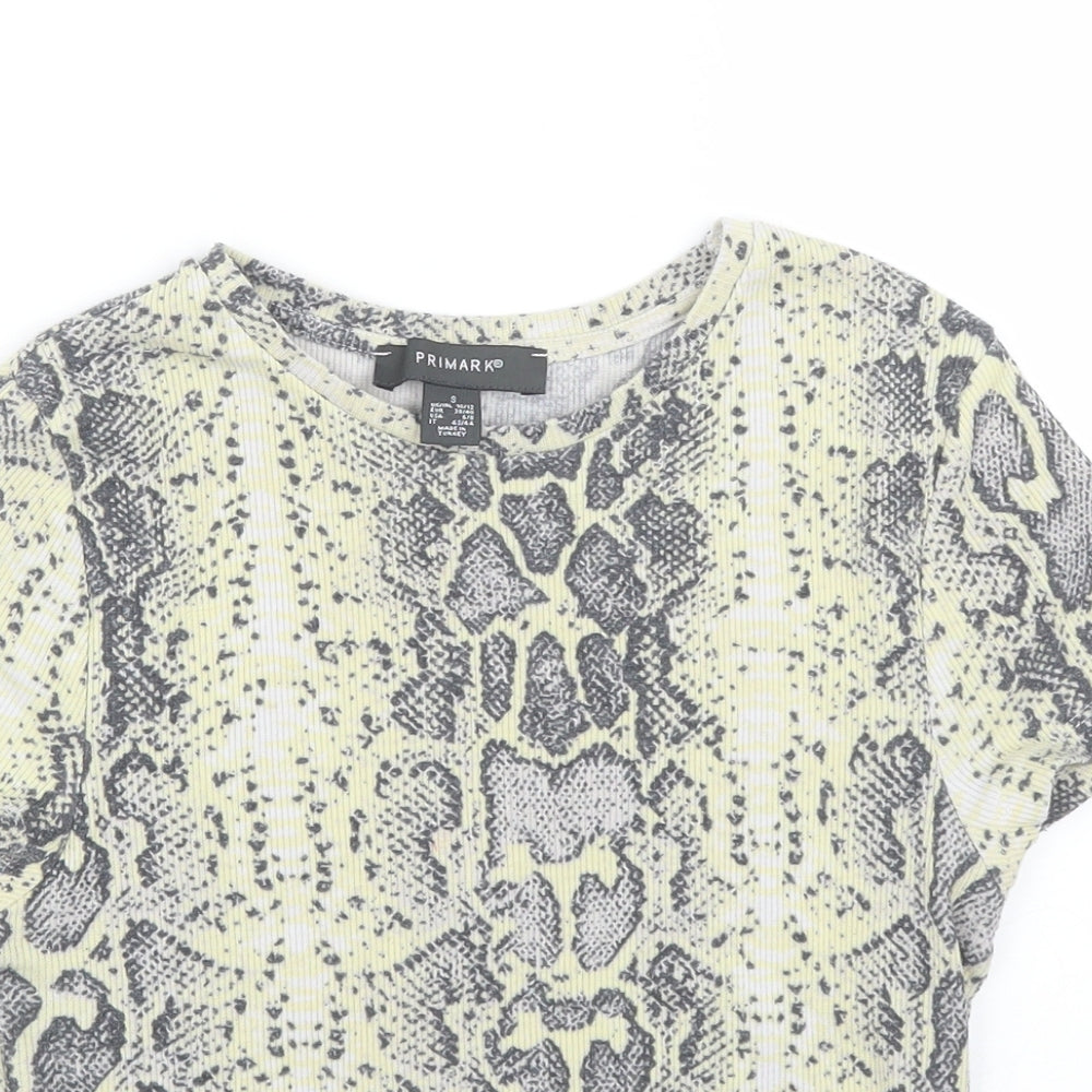 Primark Womens Beige Animal Print  Cropped T-Shirt Size S  - Snake print