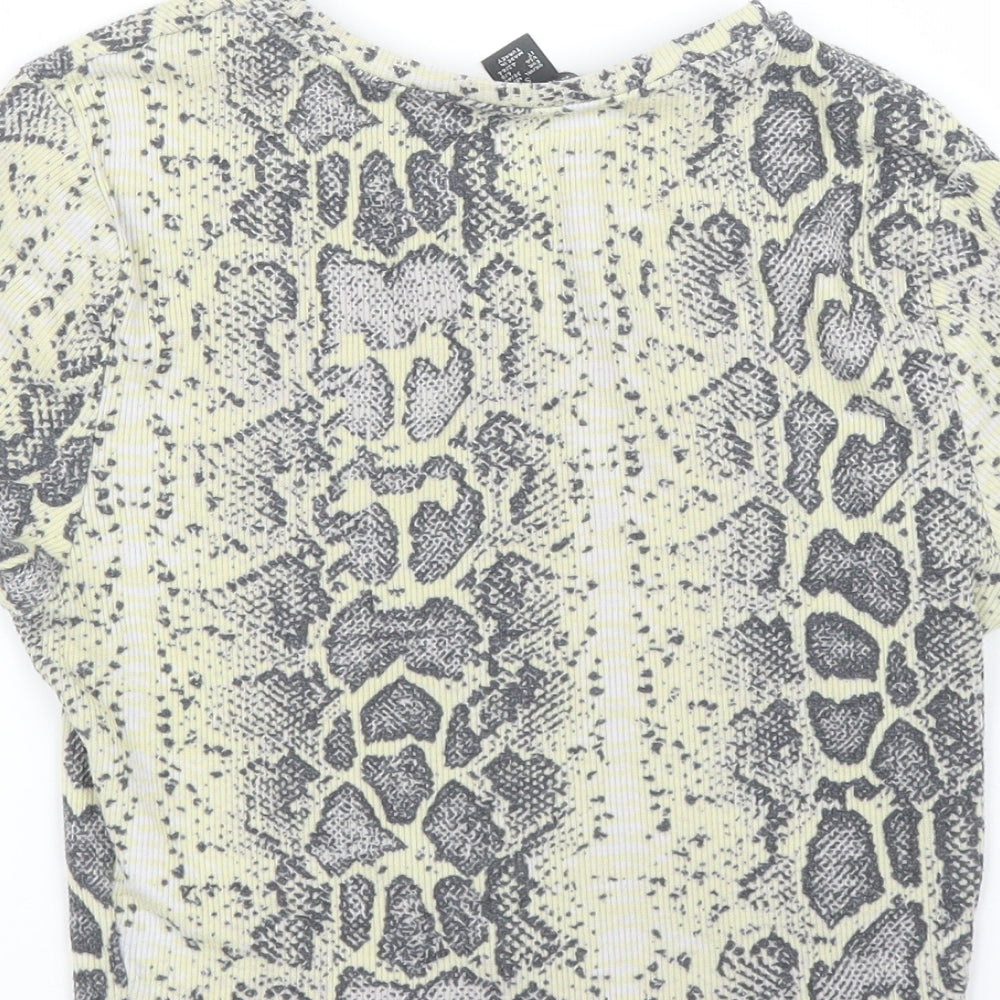 Primark Womens Beige Animal Print  Cropped T-Shirt Size S  - Snake print