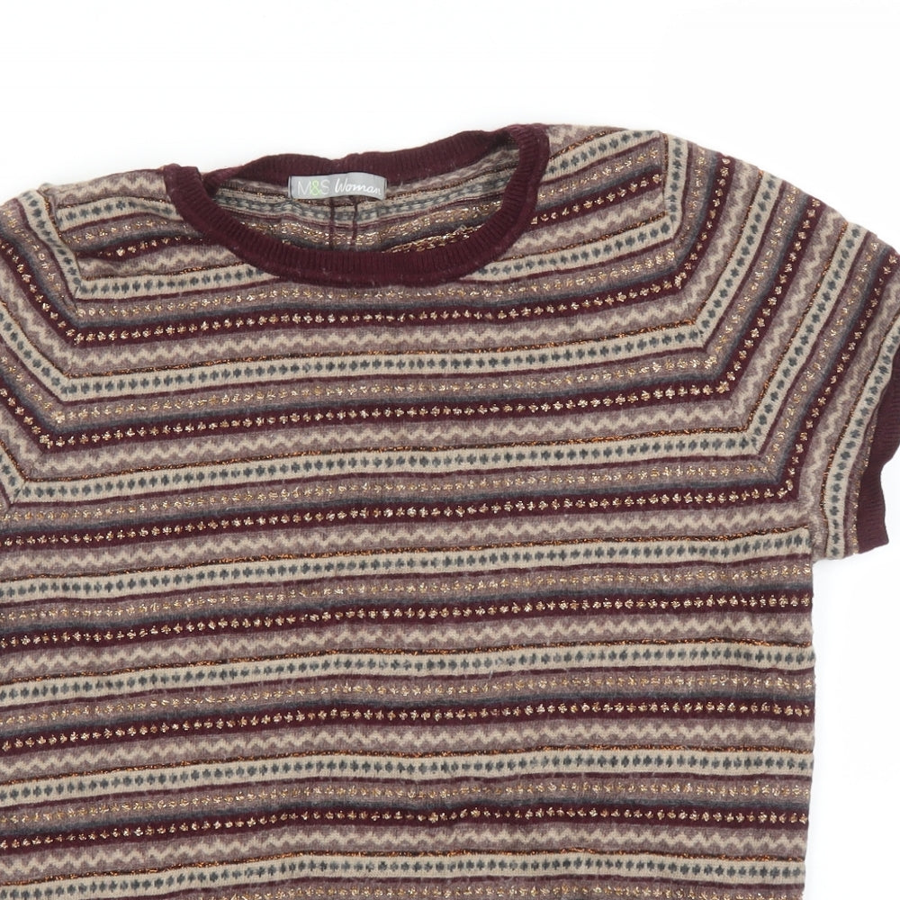 M&S Womens Purple Striped  Basic Blouse Size M