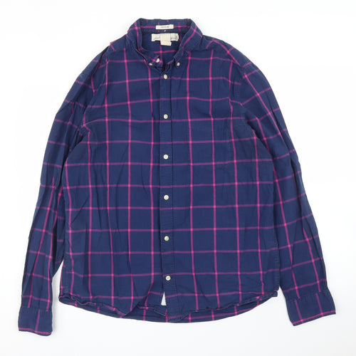 H&M Mens Blue Check   Button-Up Size L