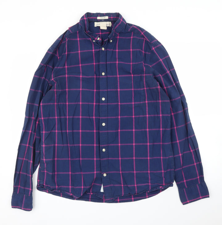 H&M Mens Blue Check   Button-Up Size L