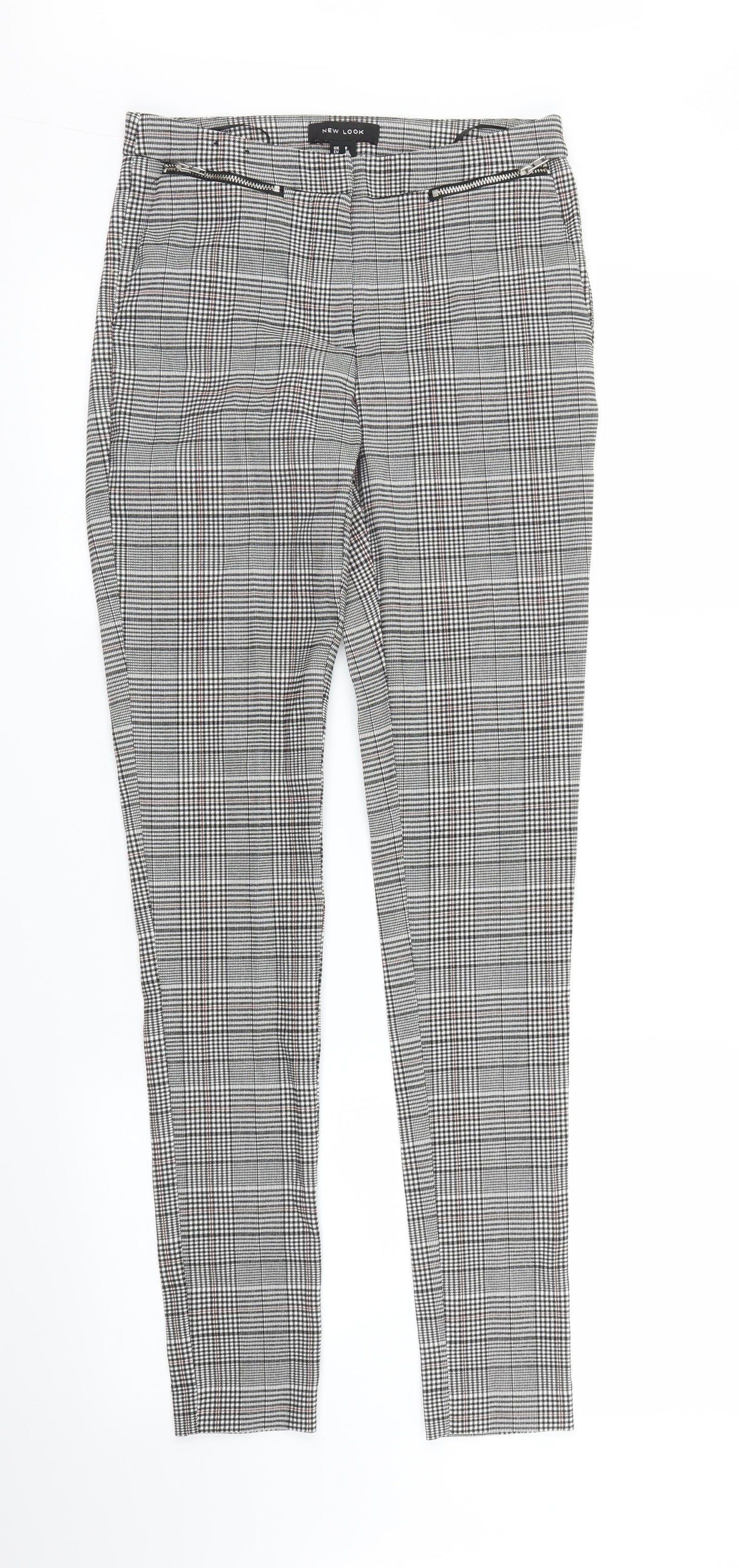 New Look Womens Grey Plaid  Carrot Trousers Size 8 L29 in