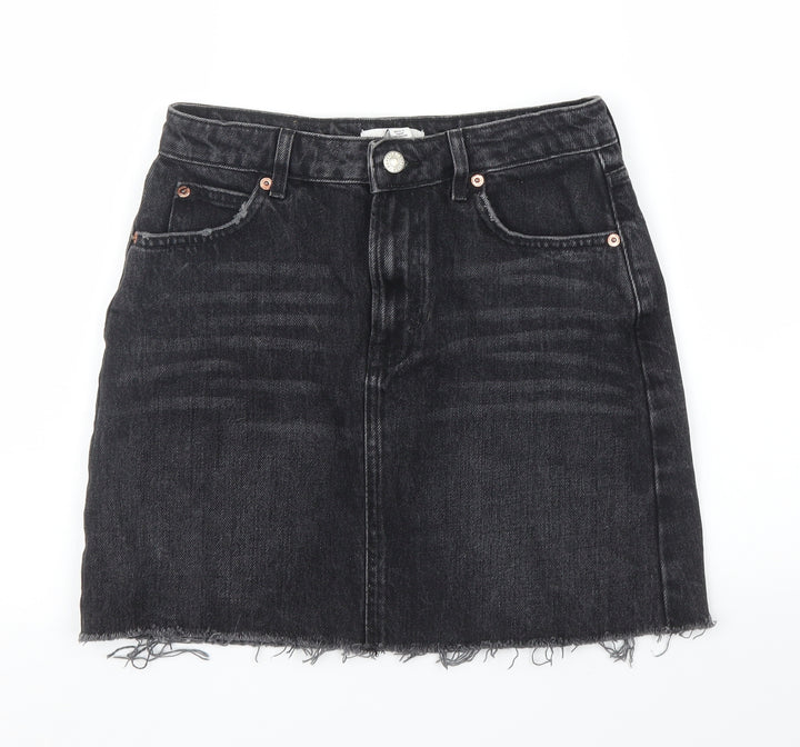 Topshop Womens Black Denim A-Line Skirt Size 8