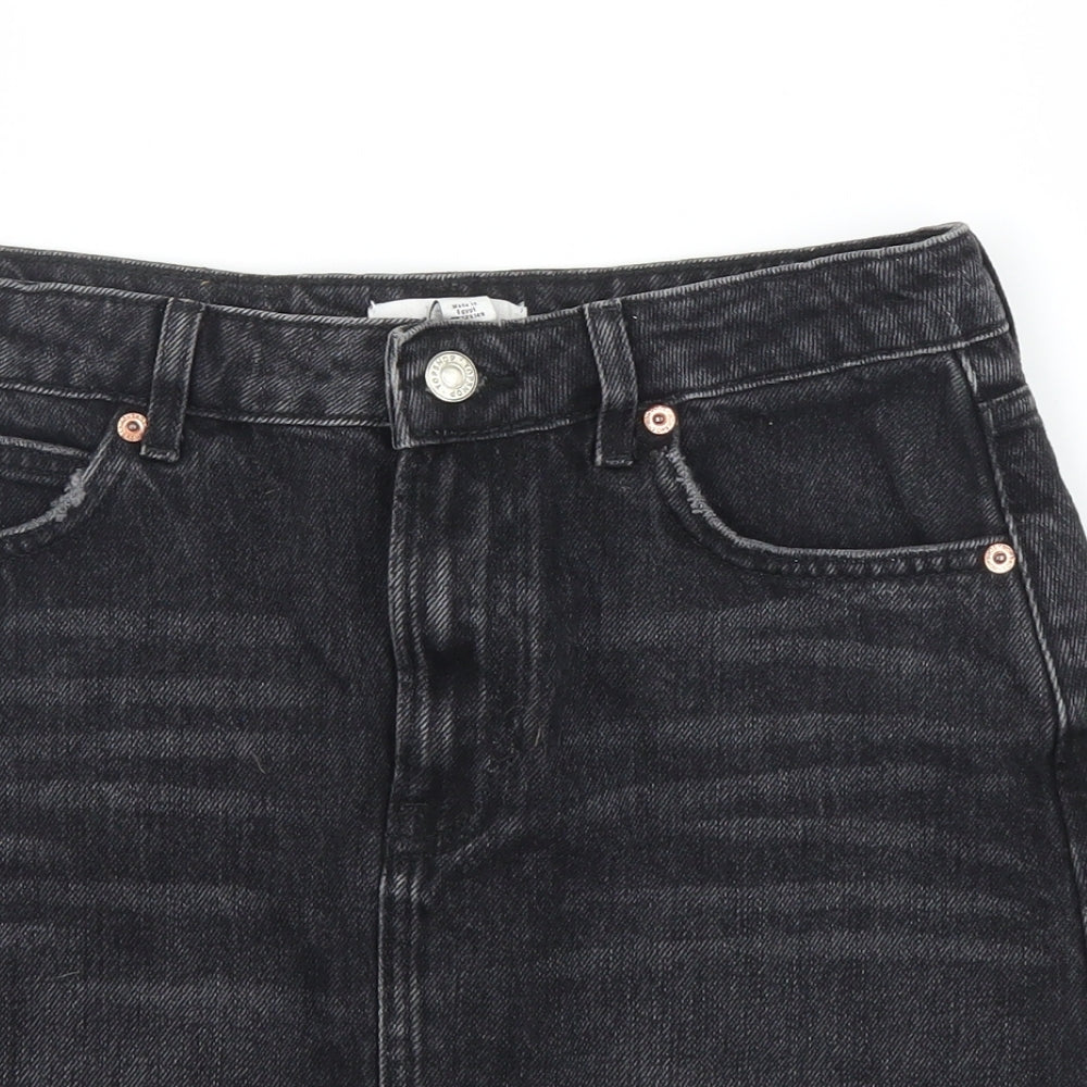Topshop Womens Black  Denim A-Line Skirt Size 8