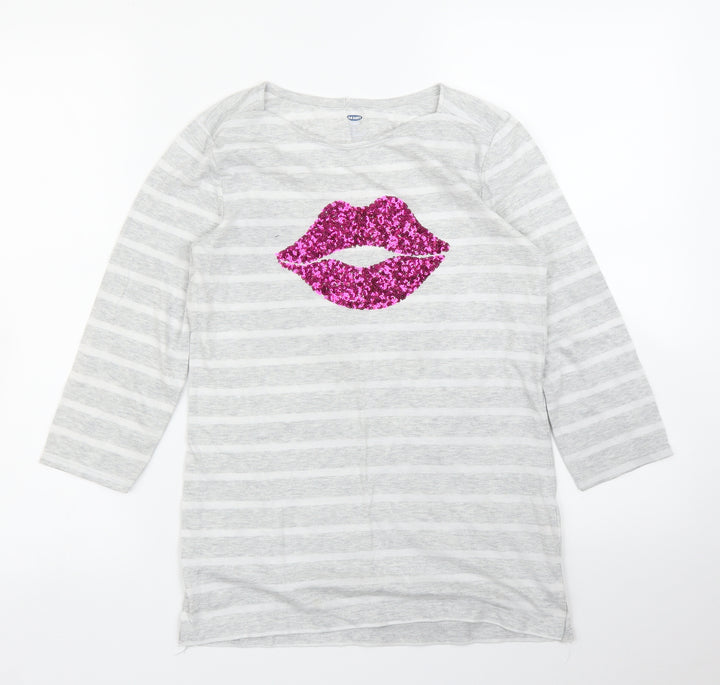 Old Navy Girls Grey Striped Basic T-Shirt Size 14 Years