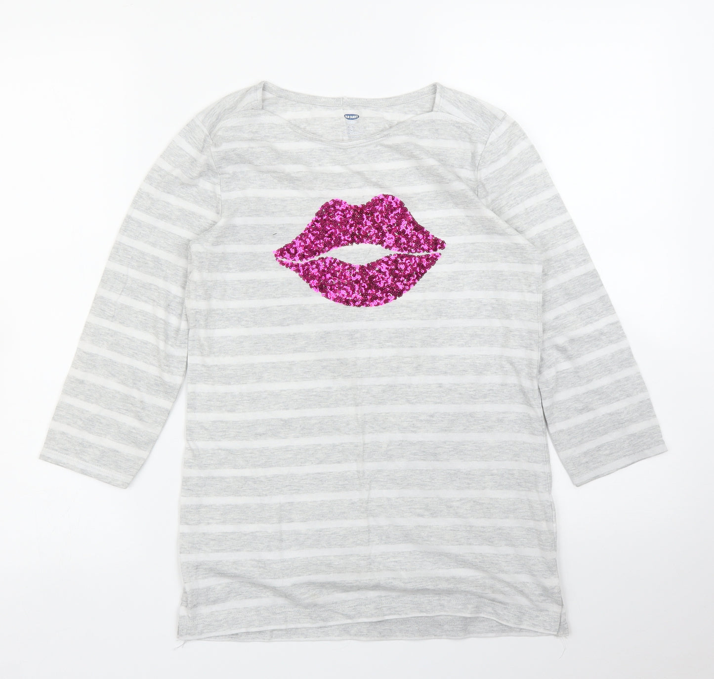 Old Navy Girls Grey Striped  Basic T-Shirt Size 14 Years