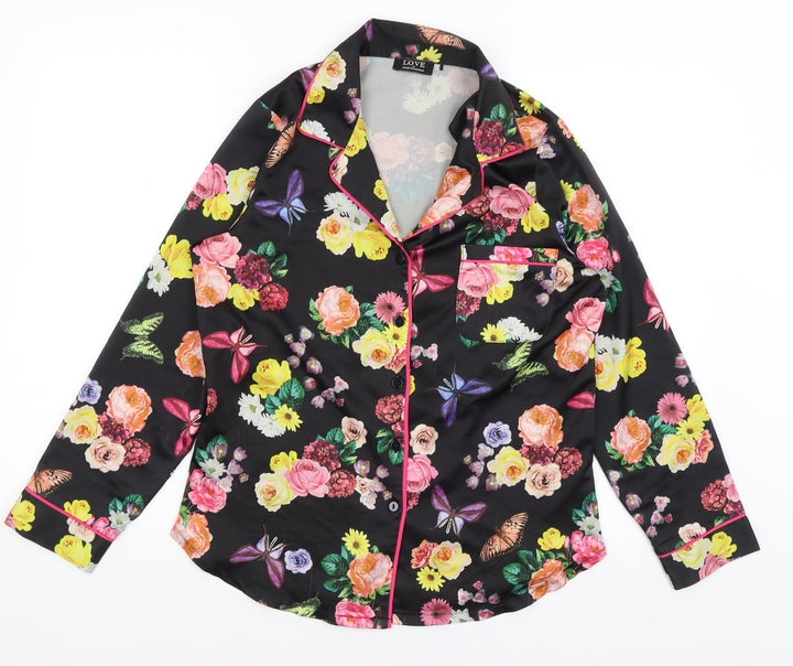 Julien Macdonald Womens Black Floral Top Pyjama Top Size S