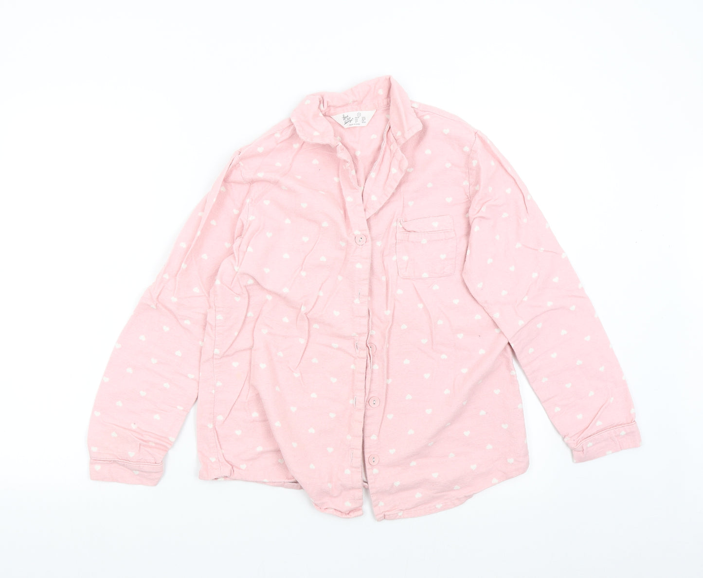 Primark Womens Pink Solid Flannel Top Pyjama Top Size S  - Heart Print