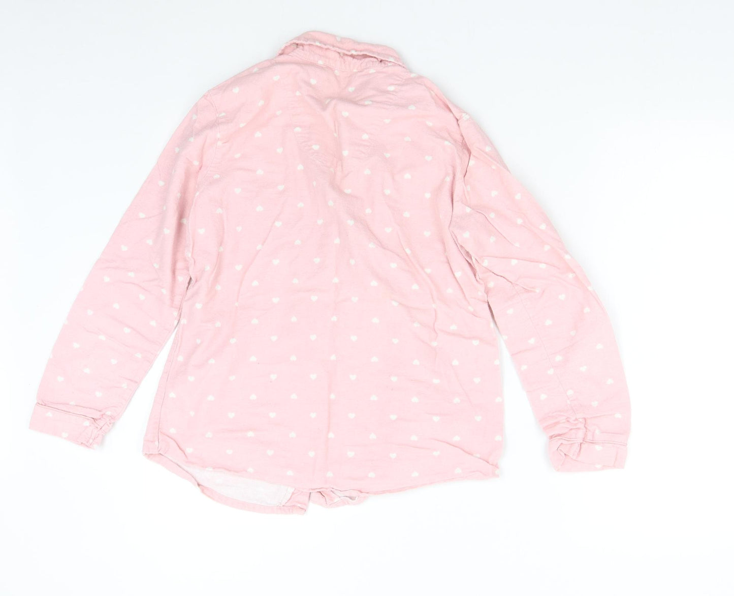 Primark Womens Pink Solid Flannel Top Pyjama Top Size S  - Heart Print