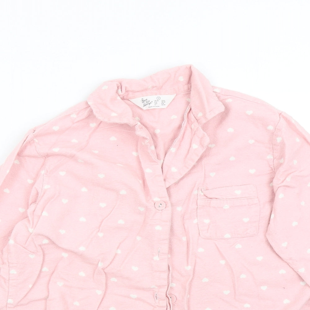 Primark Womens Pink Solid Flannel Top Pyjama Top Size S  - Heart Print
