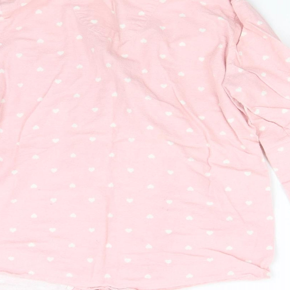 Primark Womens Pink Solid Flannel Top Pyjama Top Size S  - Heart Print