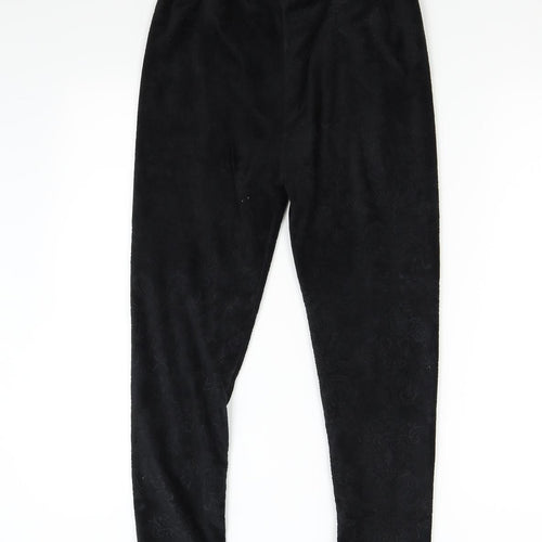Preworn Womens Black Floral Velour Jogger Trousers Size 10 L23 in