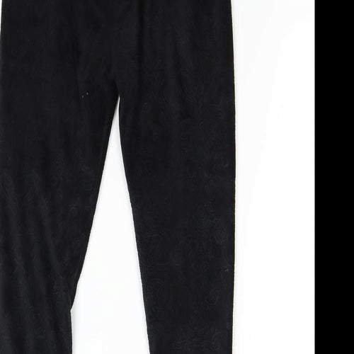Preworn Womens Black Floral Velour Jogger Trousers Size 10 L23 in