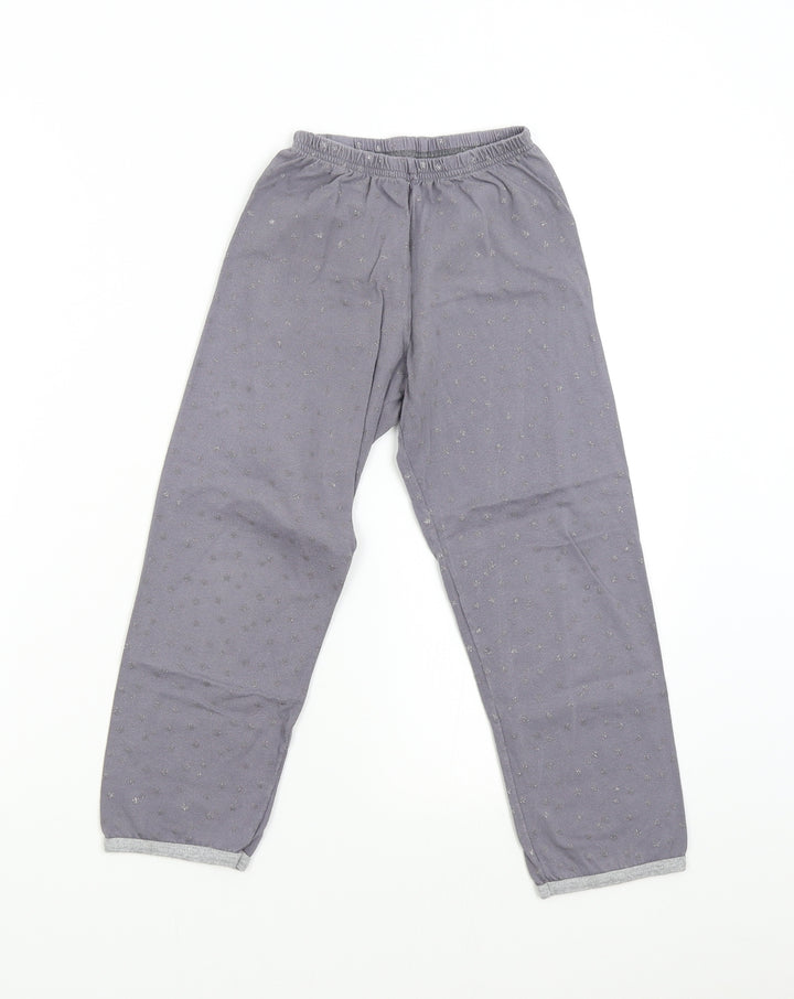 Preworn Girls Grey Solid Flannel  Pyjama Pants Size 6 Years  - Stars