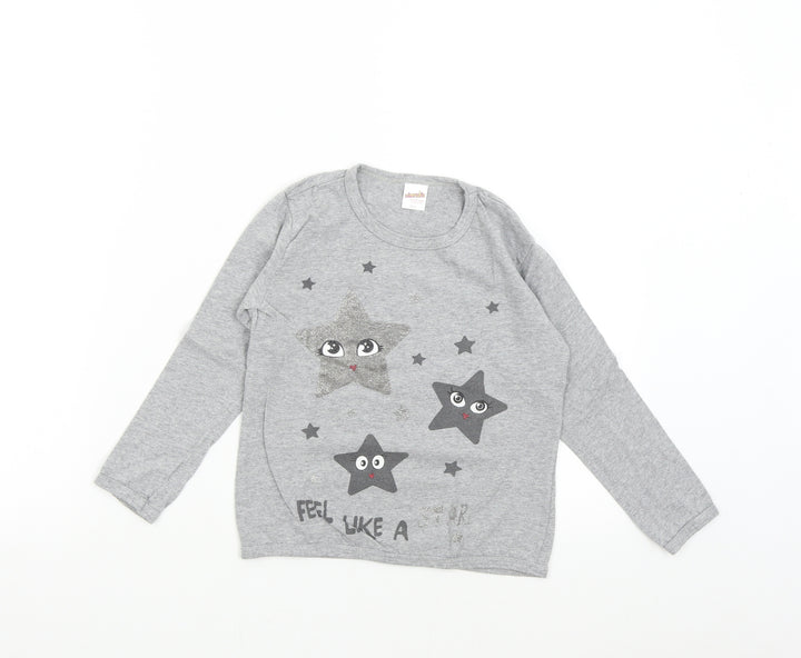 Minervakia Girls Grey Solid Flannel Pyjama Top Size 6 Years - Stars