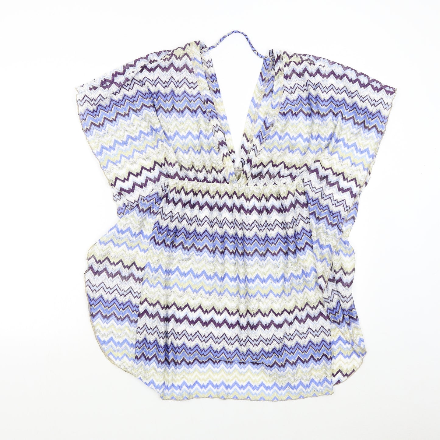 Elif Womens Blue Geometric  Basic Blouse Size S