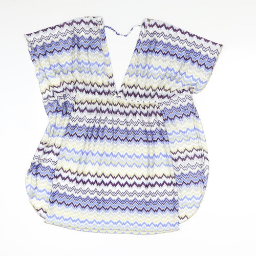 Elif Womens Blue Geometric  Basic Blouse Size S