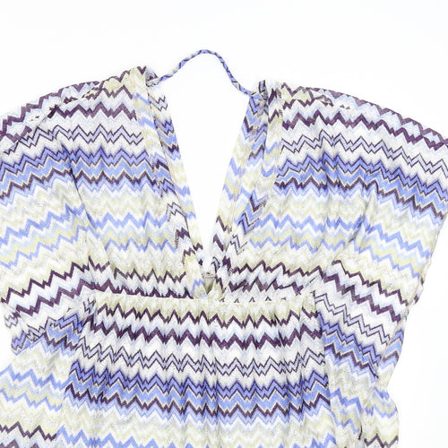 Elif Womens Blue Geometric  Basic Blouse Size S