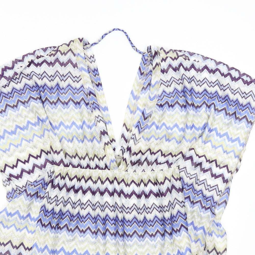 Elif Womens Blue Geometric  Basic Blouse Size S