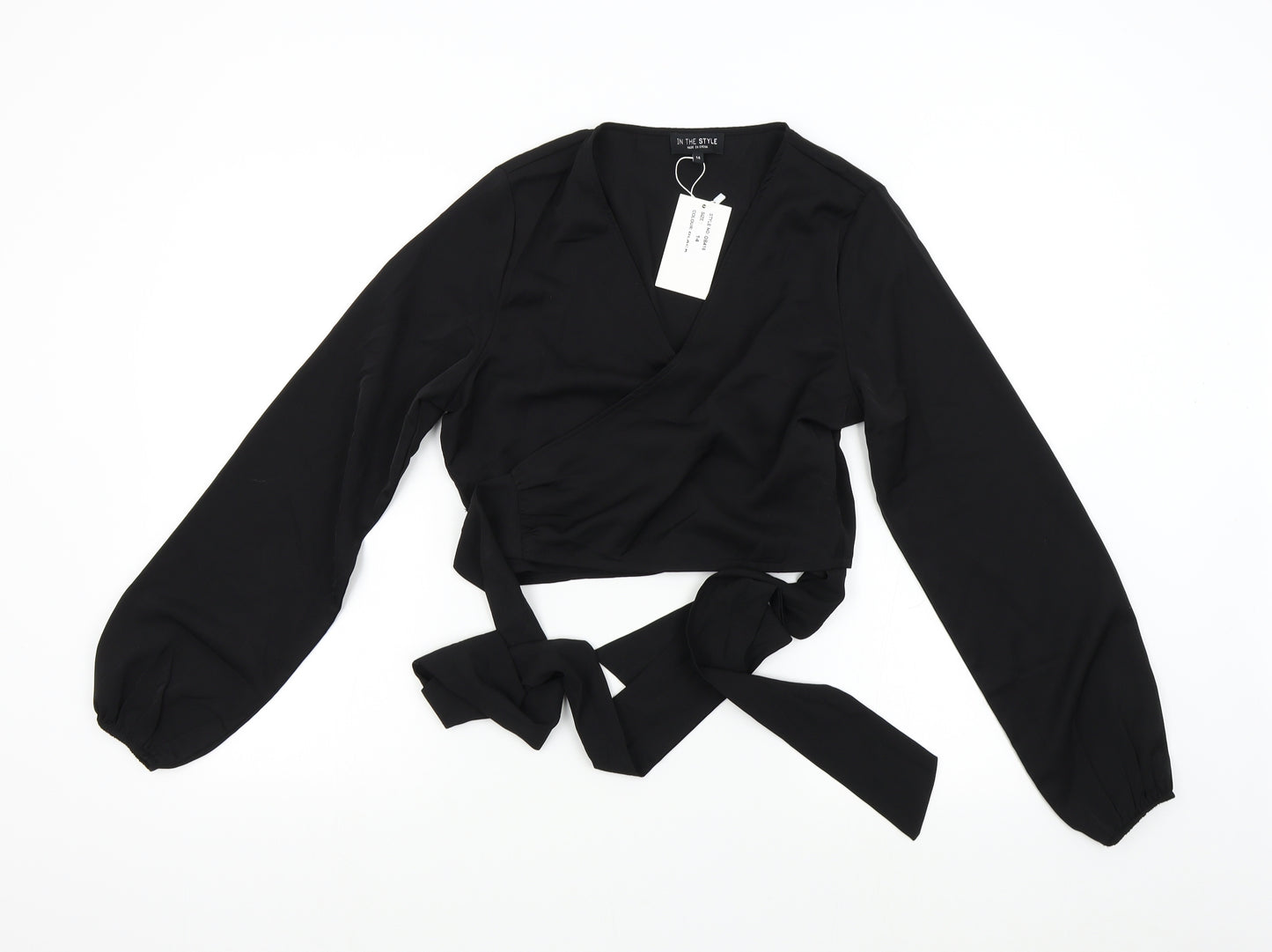 In the Style Womens Black   Wrap Blouse Size 14