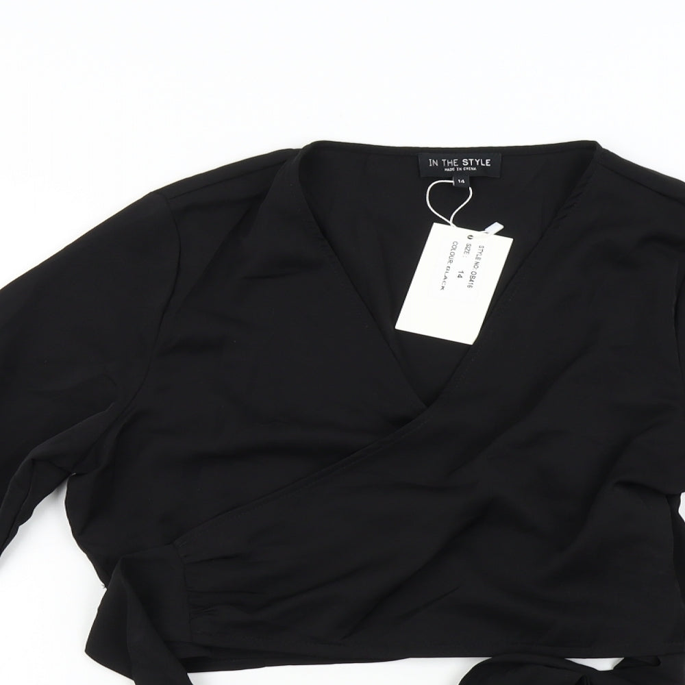 In the Style Womens Black   Wrap Blouse Size 14