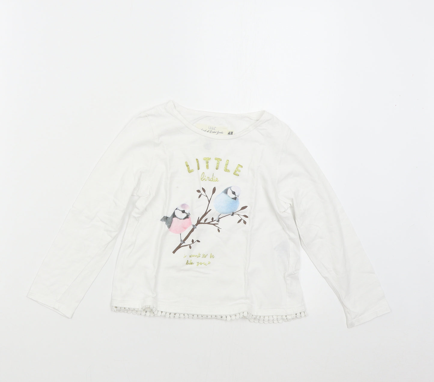 H&M Girls White   Basic T-Shirt Size 4 Years  - Birds