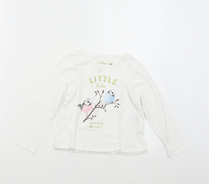 H&M Girls White   Basic T-Shirt Size 4 Years  - Birds