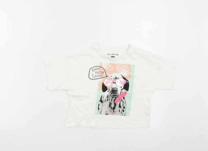 F&F Girls White   Basic T-Shirt Size 7-8 Years  - Dalmatian Summer